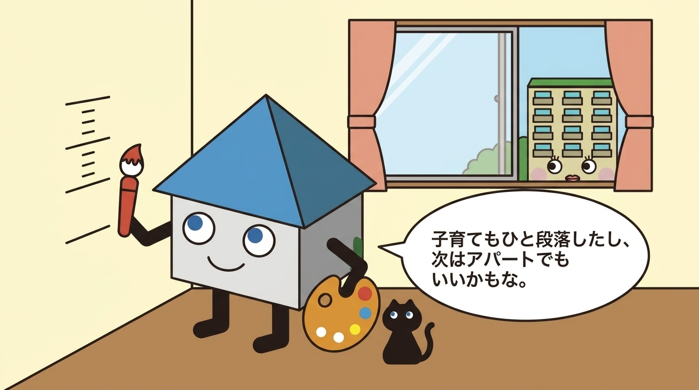 子育てもひと段落し、住み替え先はアパートでもいいかと前向きに考えるキャンバ君